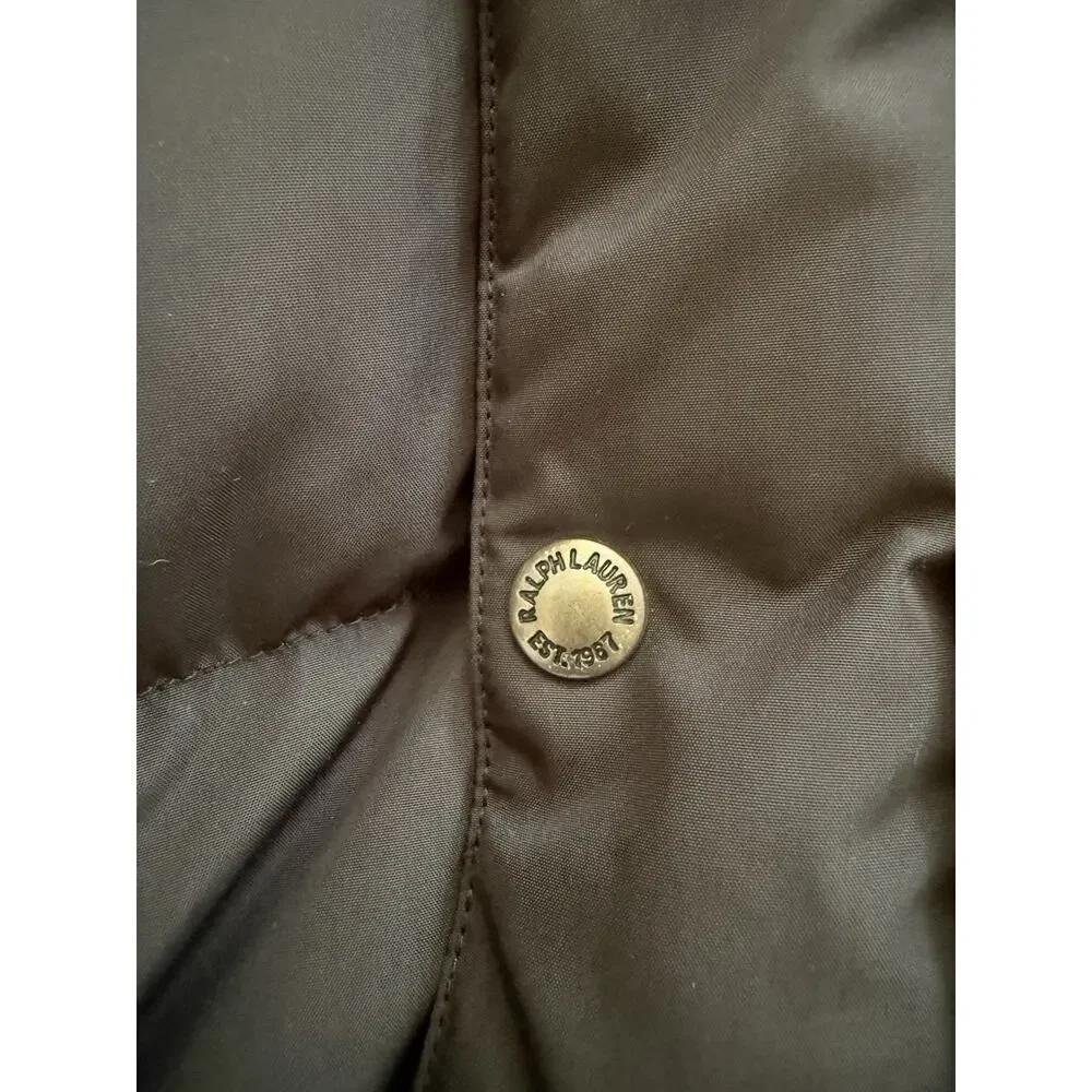 POLO Ralph Lauren Down Puffer Vest Black Hooded XL Vintage Tan Pony Logo